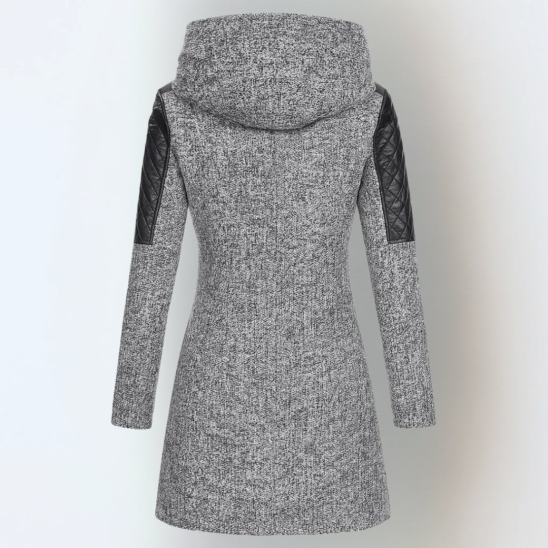 Light grey winter jacket, back view with hood 7