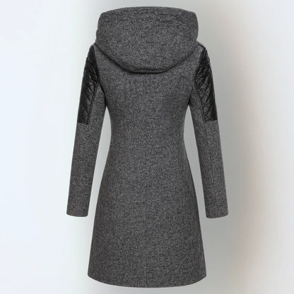 Dark grey winter jacket, back view with hood 8