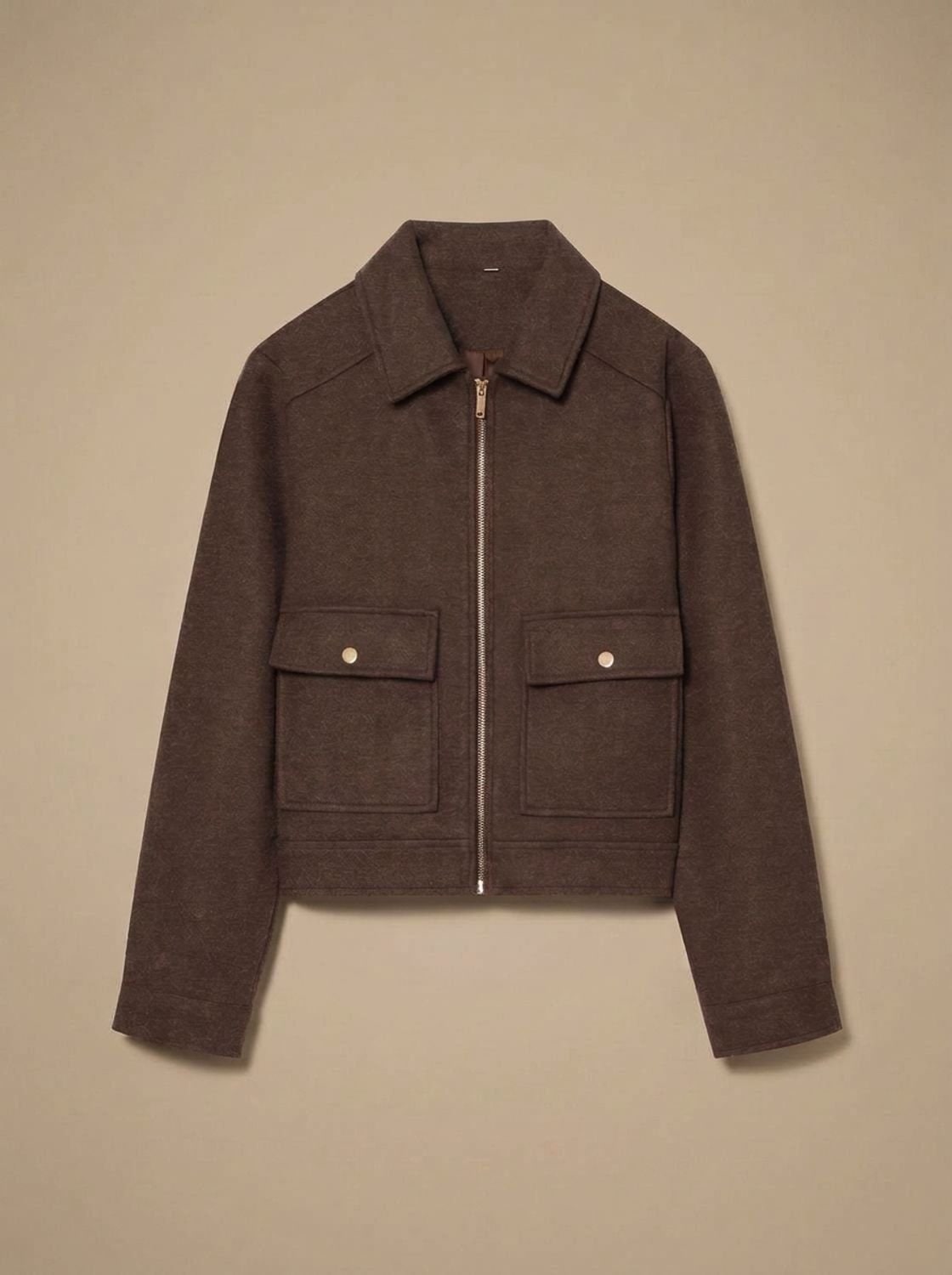 Brown short coat with zip front and flap pockets 10
